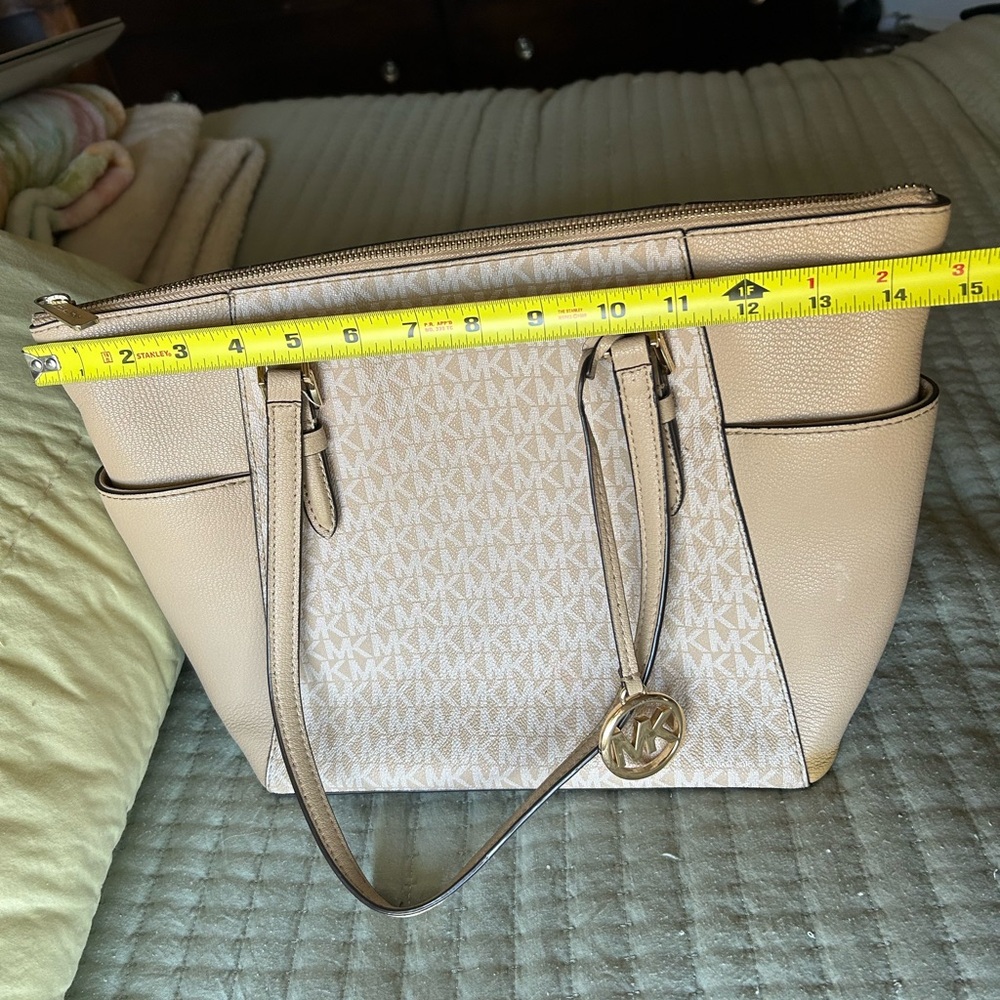 Michael Kors Cream Logo Tote with Gold Charm